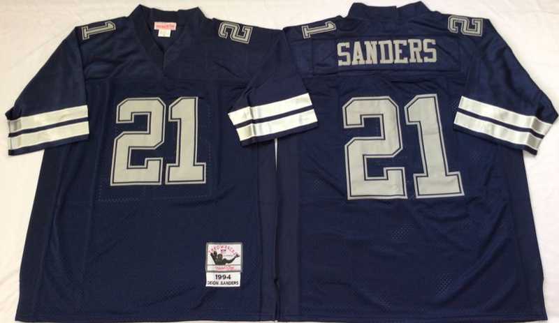 Cowboys 21 Deion Sanders Navy M&N Throwback Jersey->nfl m&n throwback->NFL Jersey
